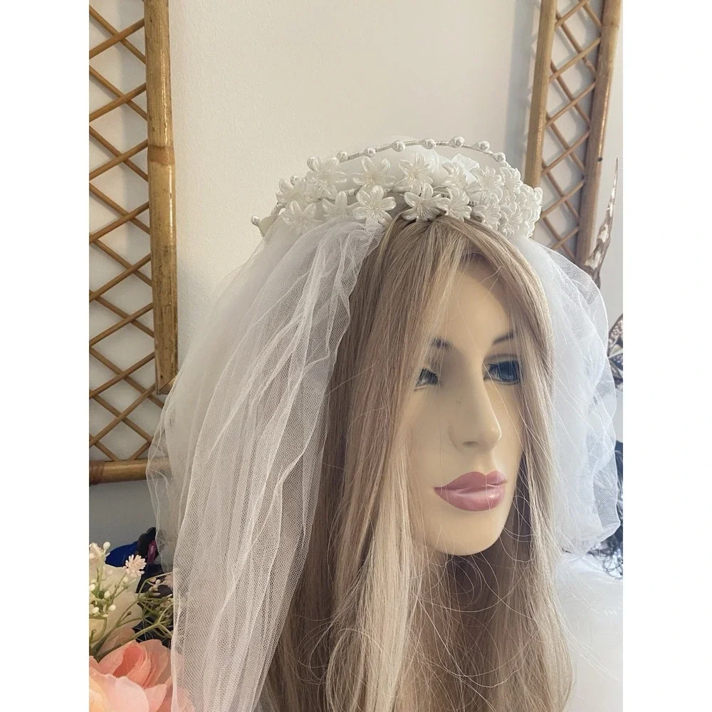 Vintage‎ Floral Beaded Pearl Embellished Wedding Crown Headband Pearlescent EUC